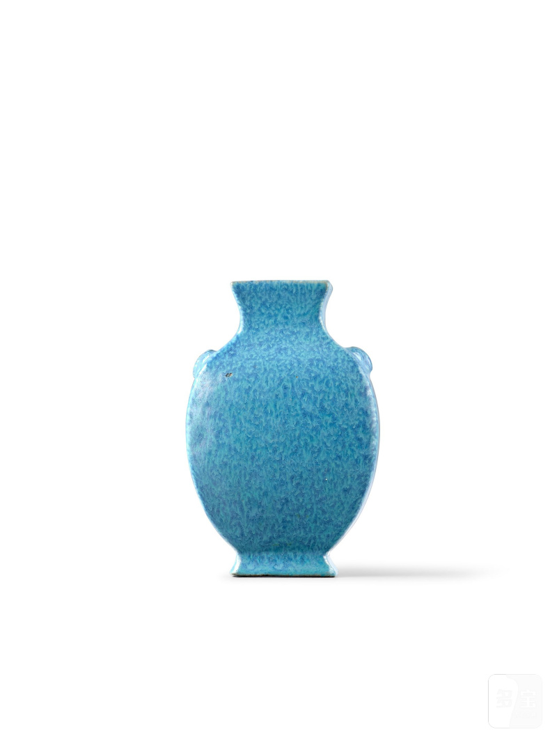 清十八世紀　爐鈞釉小扁壺 | A SMALL ROBIN'S-EGG-GLAZED FLATTERNED FLASK - 图3